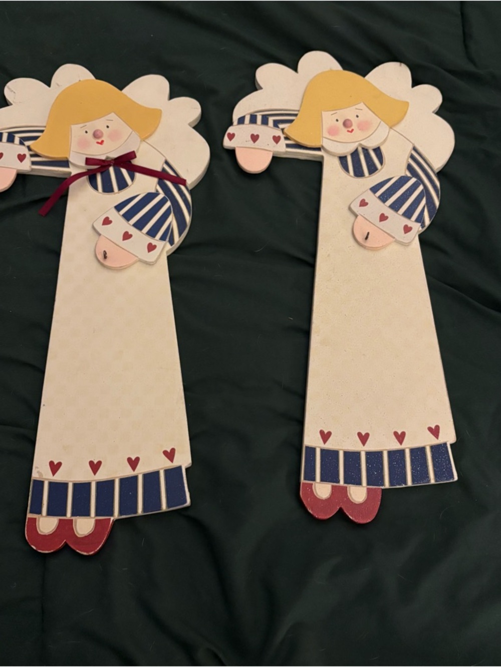 Hand-Painted Angel Wall Décor Pair in White, Blue and Red
